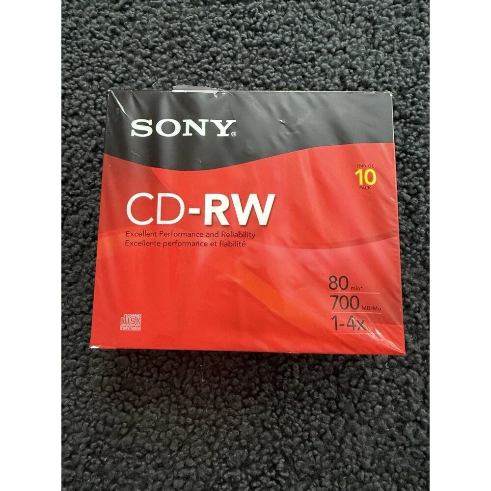 BRAND NEW SEALED Sony CD-RW 10-pack 700mb Slim Jewel Cases K